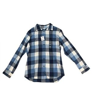 Men’s Blue & White Plaid Casual Button Up Shirt Sonoma Medium